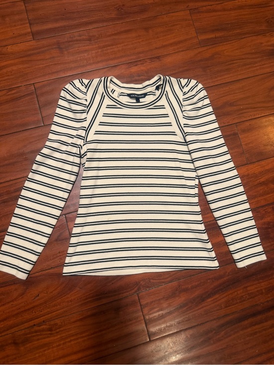 Veronica Beard Tops - Veronica Beard Striped Puff-Sleeve Crewneck